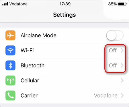 wifi and bluetooth off