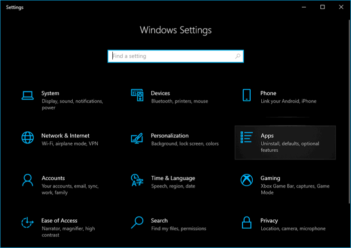 Apps in Windows 10 Settings