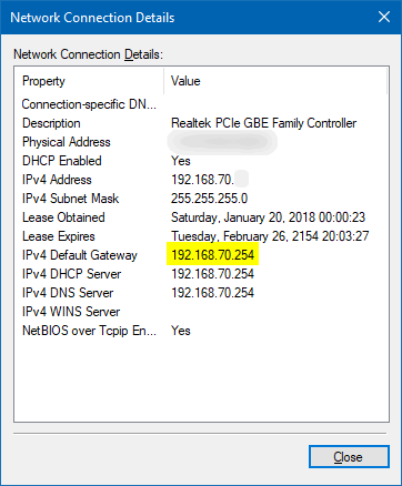 Network connection details