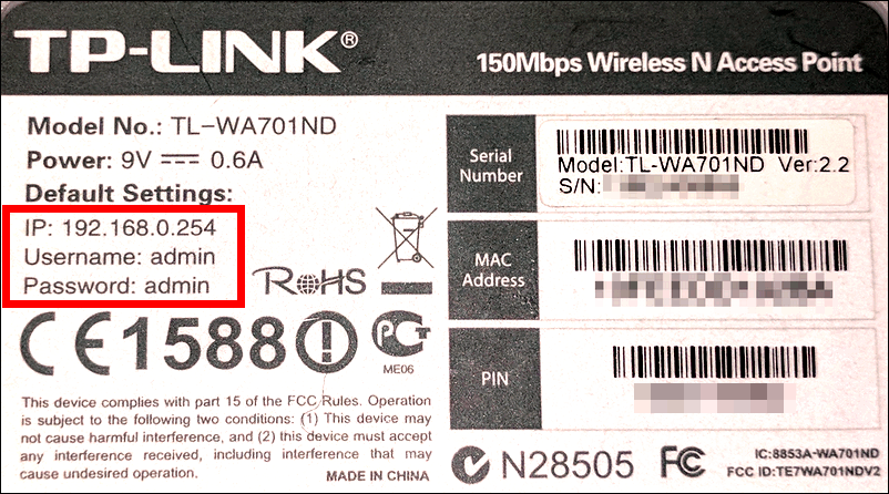 TP-Link AP Default IP Address Username Pasword