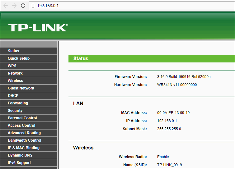 TP-Link router settings old web interface TL-WR841ND