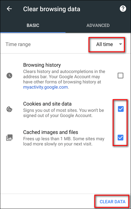 clear cache and cookies Chrome Android