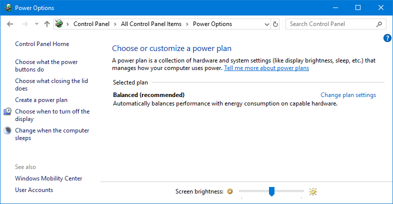 power options missing windows 10