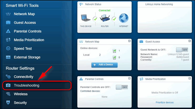 LinkSys Router settings troubleshooting