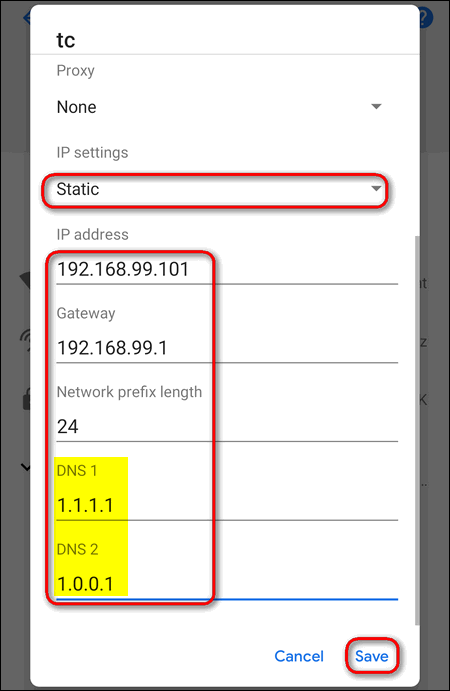 set up Cloudflare DNS 1.1.1.1 on Android 9