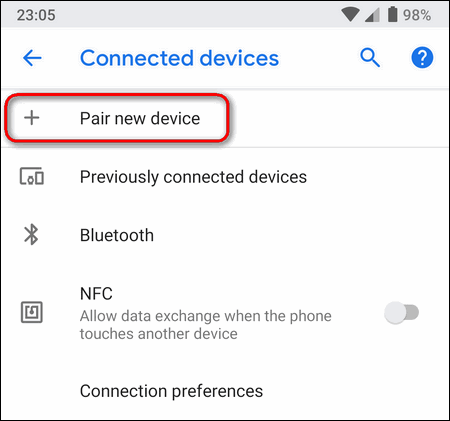 Pair new device Bluetooth Android 9