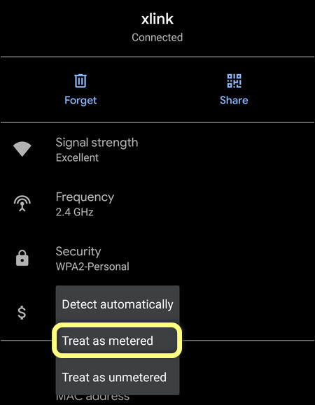 Treat Network as unmetered Android 10