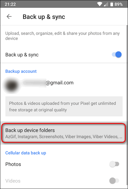 back up device folders Google Photos app