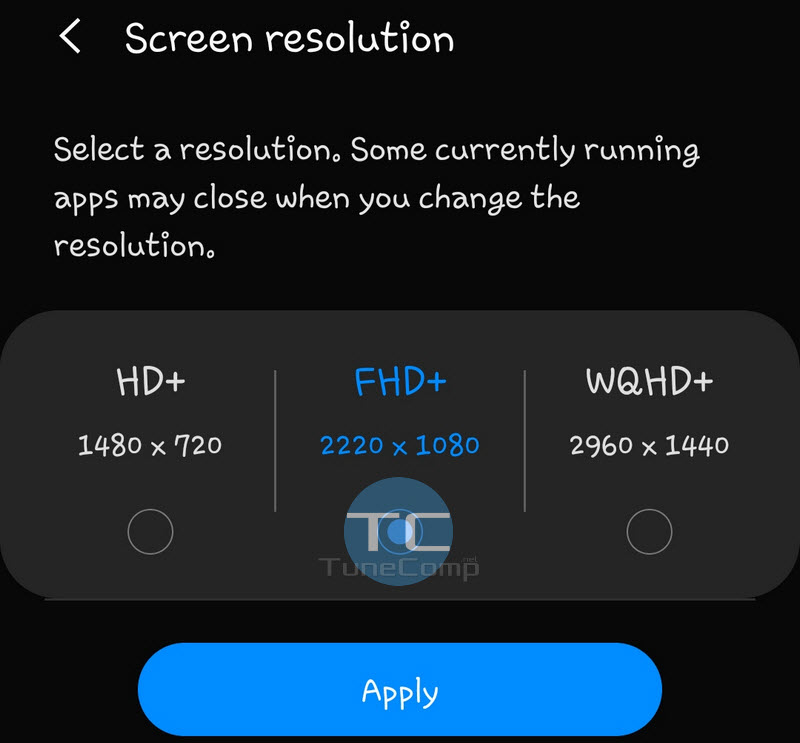 screen resolution galaxy S9 Android 9