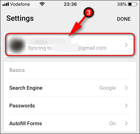 select account in Chrome iOS