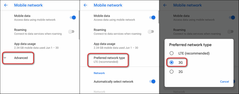 switch from LTE to 3G to save battery