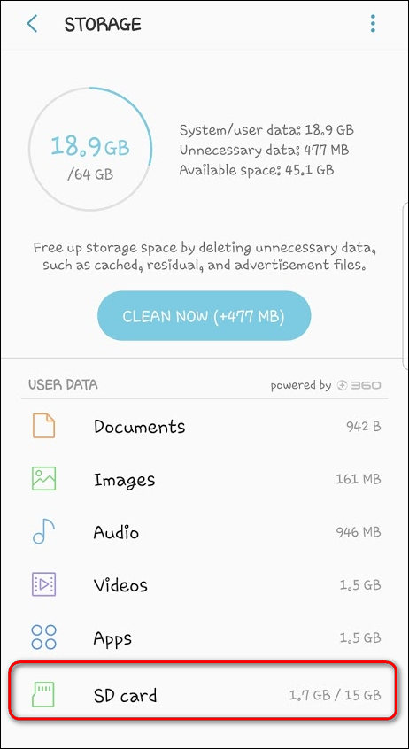 SD card storage Galaxy Android 8