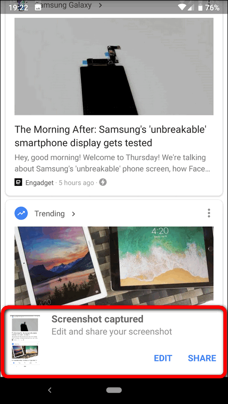Screenshot edit and share in Google App Android 9