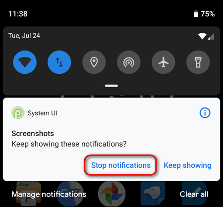System UI Stop Screenshots notifications