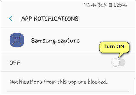 enable notifications for Samsung Capture