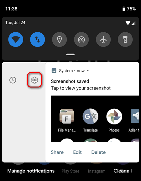 screenshot notification settings