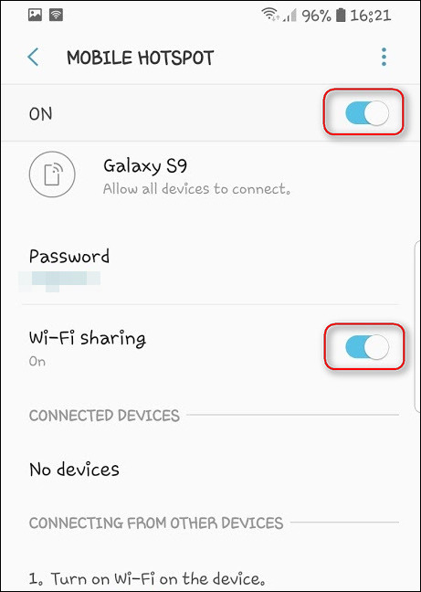 Activate Wi-Fi Sharing on Galaxy S9 Android 8