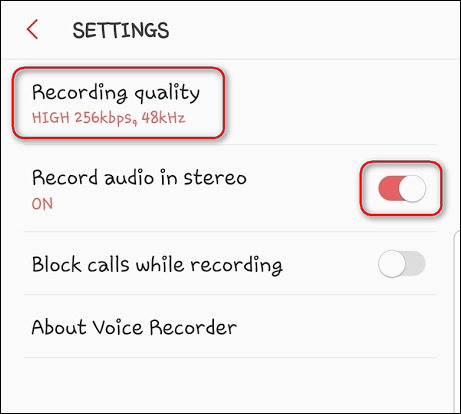 Record audio in stereo Voice Recorder Galaxy S9