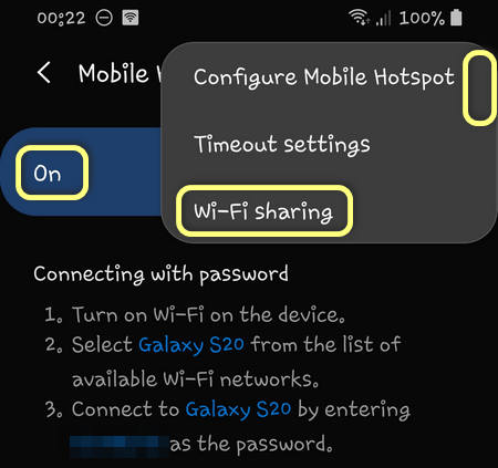 Wi-Fi sharing settings One UI 2.0