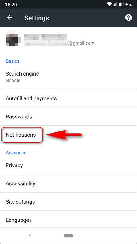 Notifications Settings in Chrome