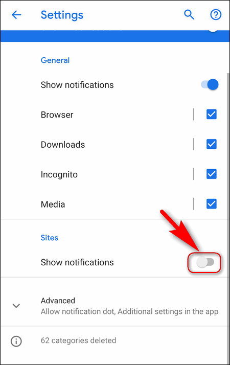 disable notifications for all sites