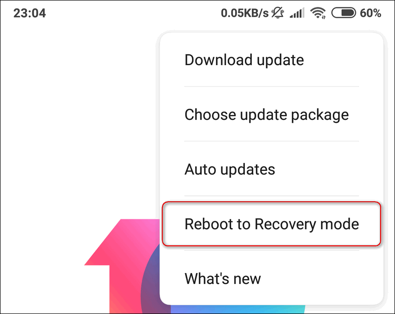 reboot to recovery from MIUI settings