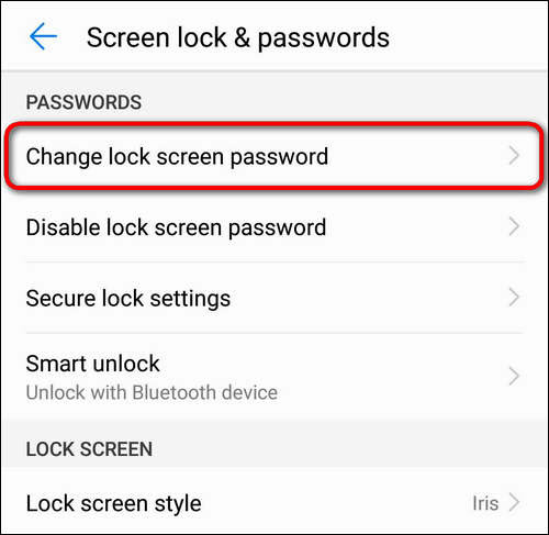 Change lock screen password Huawei