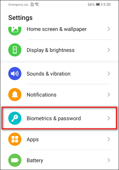 EMUI 10 Biometrics & Password