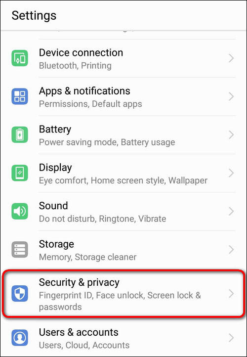 Security & privacy Settings Huawei