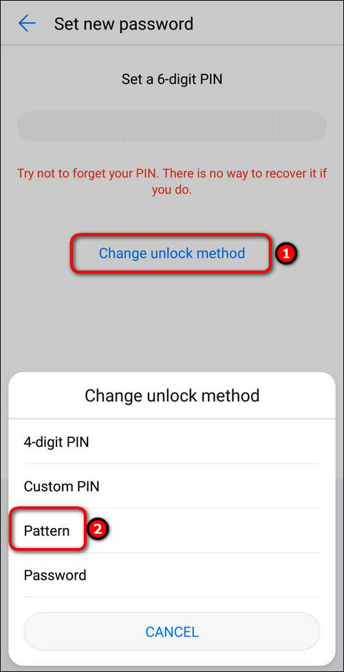change unlock method - select pattern