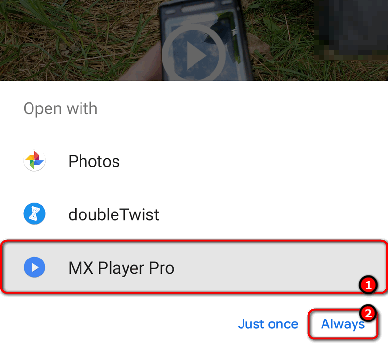 select a default video player Android