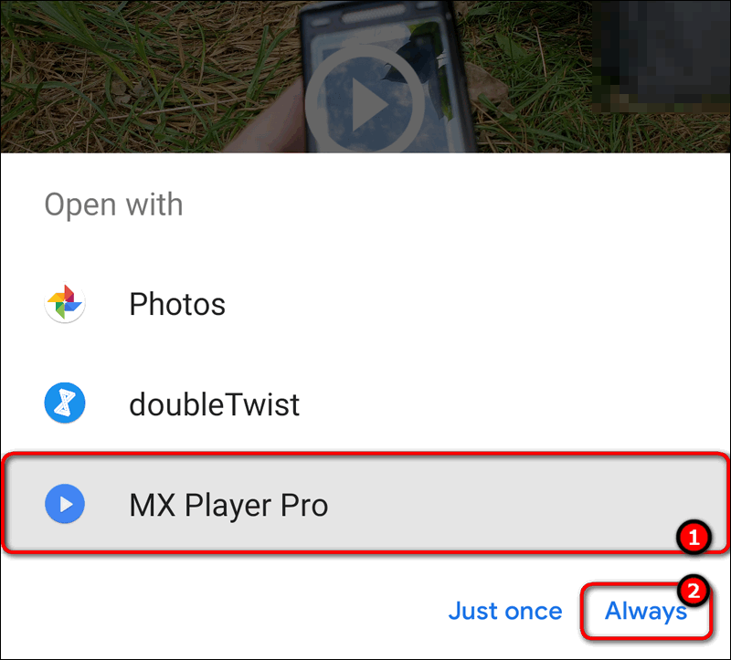 android how to change default video player