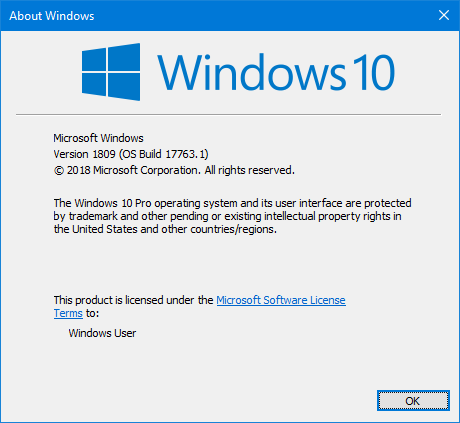 windows 10 version 1809 build 17763