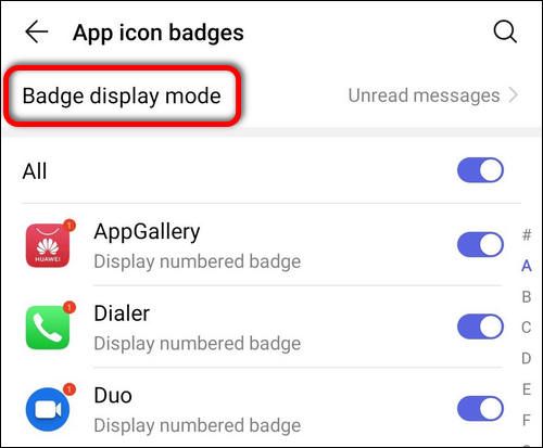 Badge display mode setting Huawei EMui 9