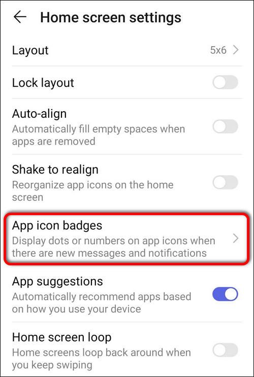 Home screen settings - App icon badges