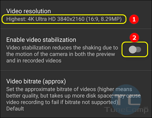 Open Camera Video Resolution and Stabilization