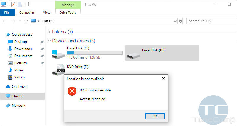 disk drive D is not accessible. Access is denied. Location is not available