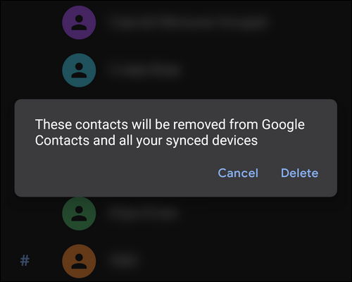 remove contacts from Google Contacts Android