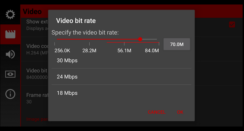 Cinema FV-5 video bitrate