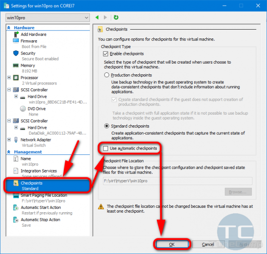 HyperV Disable "Do you want to revert to the previous automatic