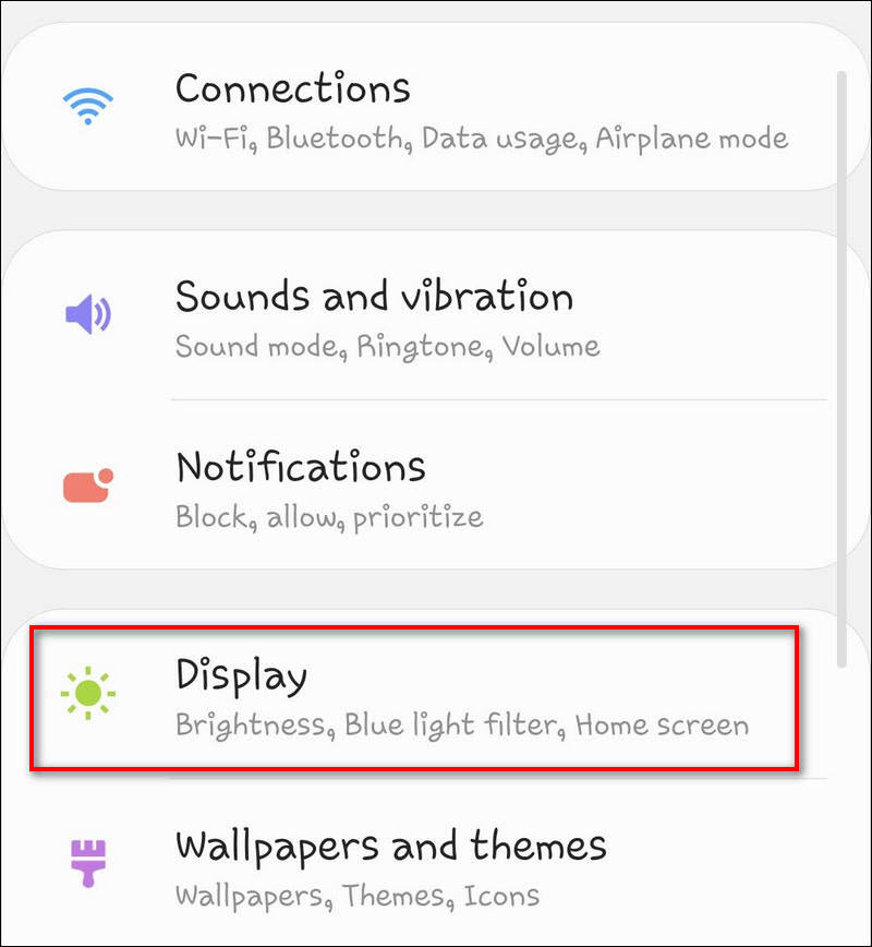 Display settings Galaxy S9 Android 9