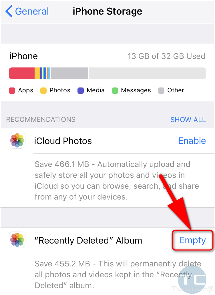 Empty Recently Deleted Album from iPhone Settings iOS 12