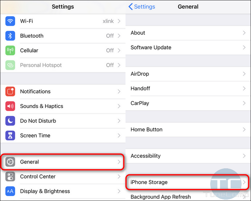 General Settings iPhone Storage