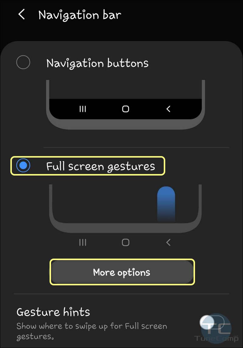 One UI 2.0 Full screen gestures options