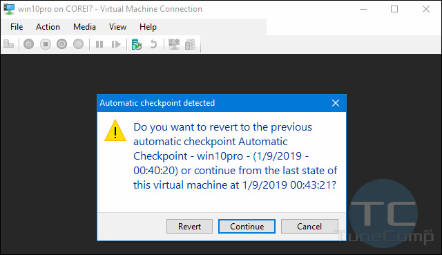 do you want to revert to the previous automatic checkpoint Hyper-V