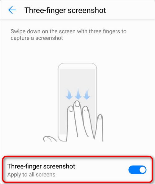Enable three-finger screenshot on Huawei EMui 8.2
