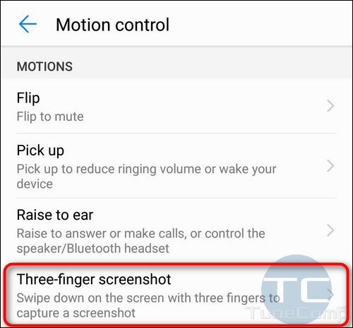 Three-finger screenshot Huawei