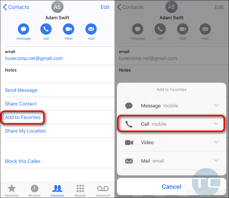add a contact to favorites iPhone iOS 12