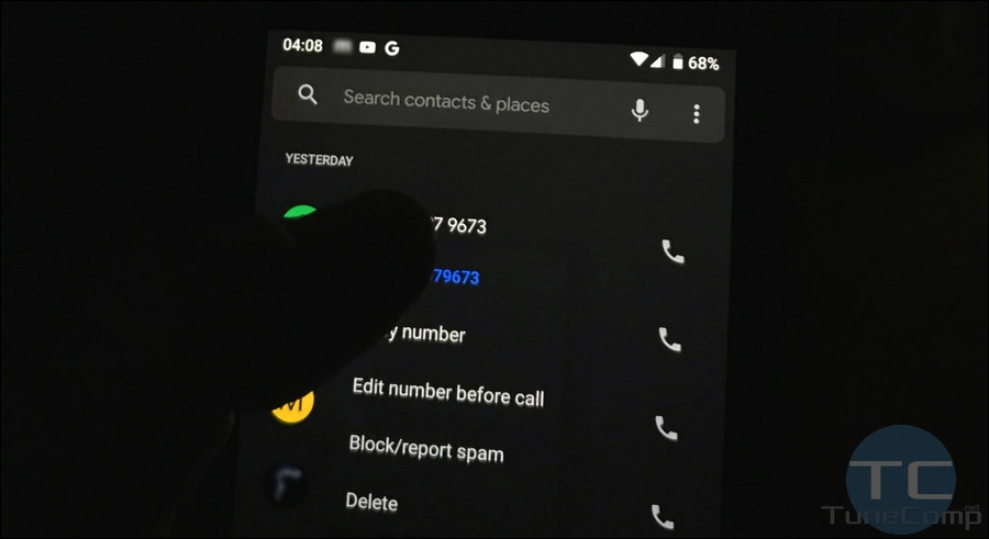 delete a single call record from recent call list on Android