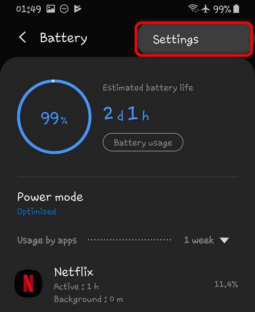 Battery settings Galaxy Android 9